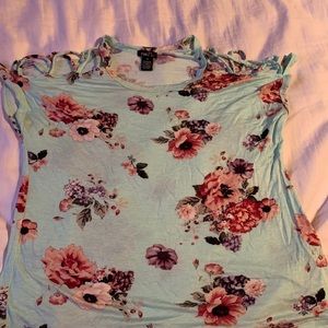 Mint green floral shirt with cut out sleeves